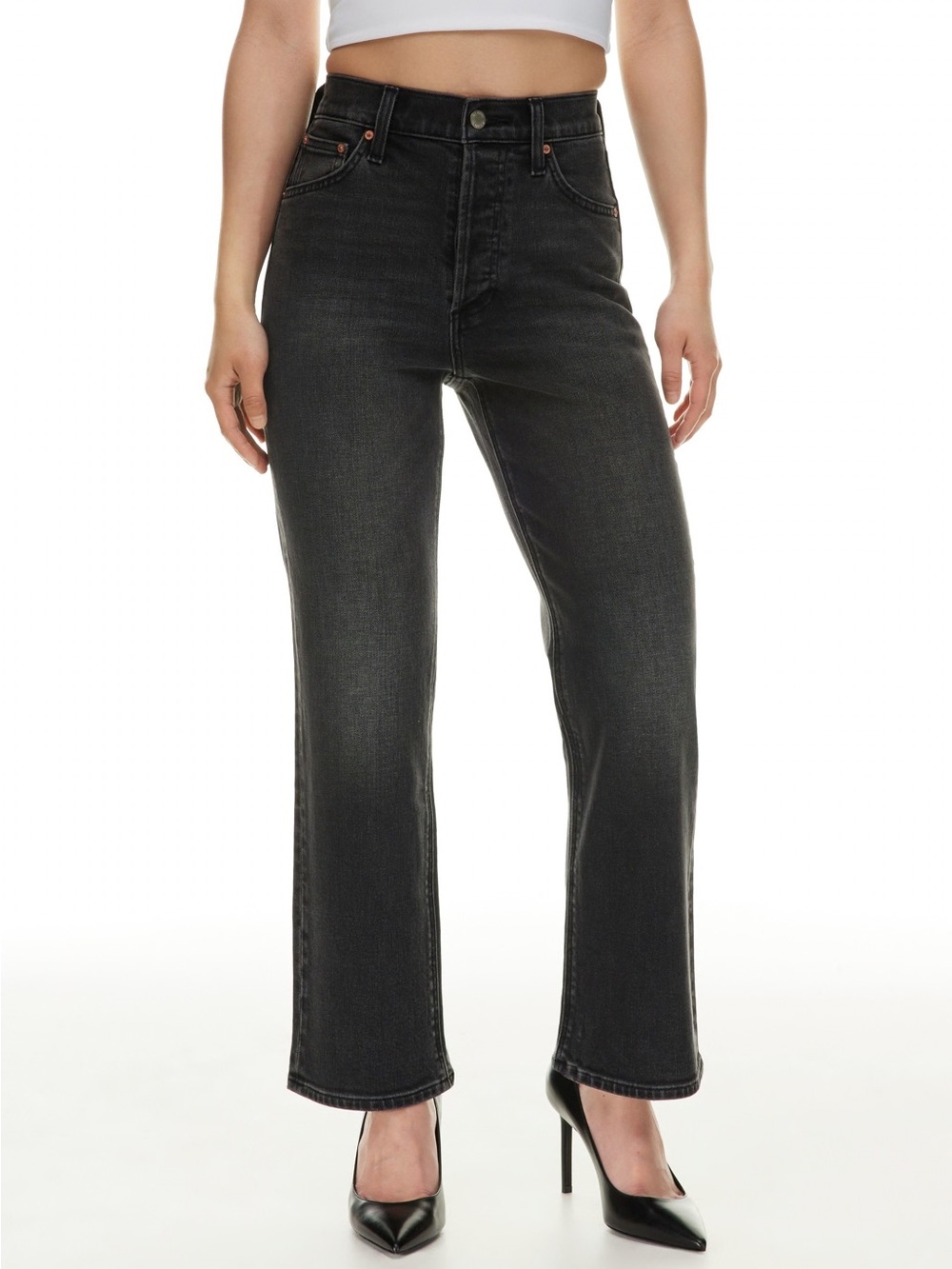 DENIM FORUM (Aritzia) The Arlo High Rise Straight Jean in Washed Black. Size 30